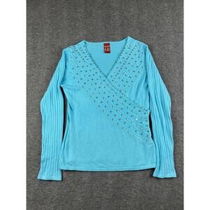 Miss‎ A.K Women's Long Sleeve Blue Top Studded Detail Size Medium
